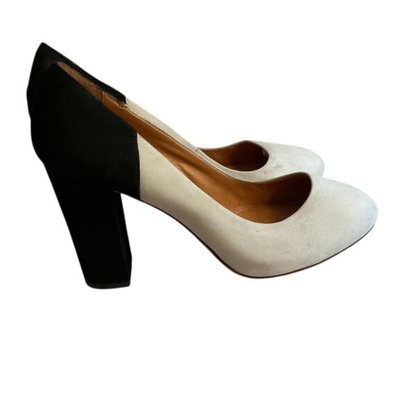 Madewell Womens Black Cream Suede Classic Pump Size 10 Block Heels Office Work - Picture 4 of 12
